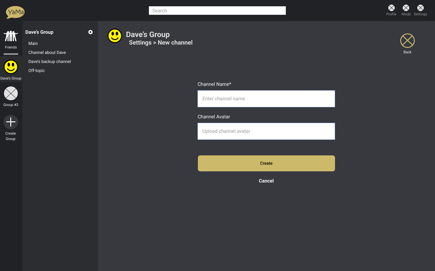 Groups Create Channel Dark Mode