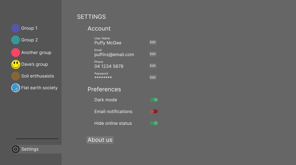 Settings Screen Dark Mode