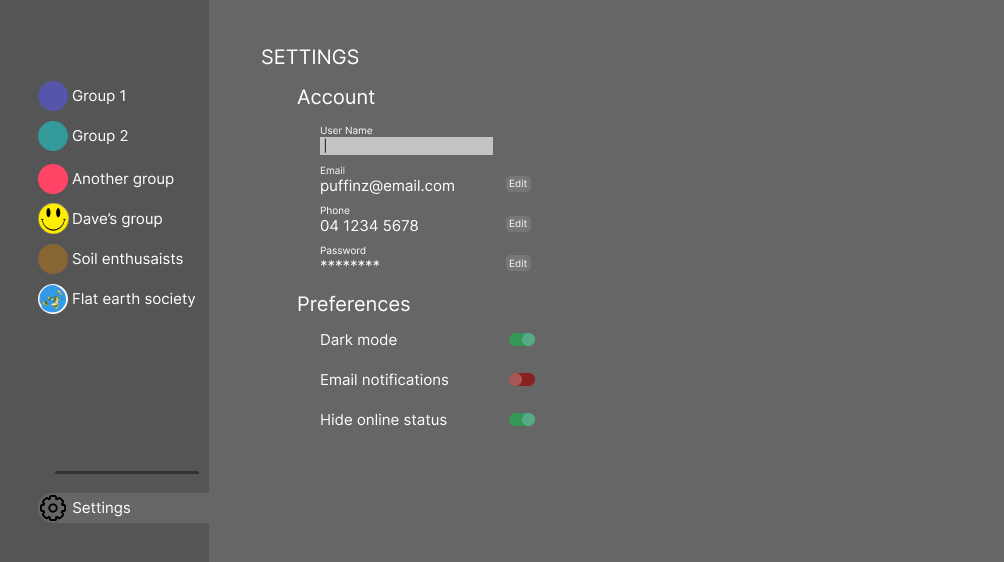 Settings Screen Dark Mode