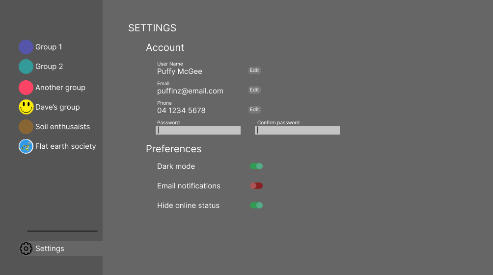 Settings Screen Dark Mode